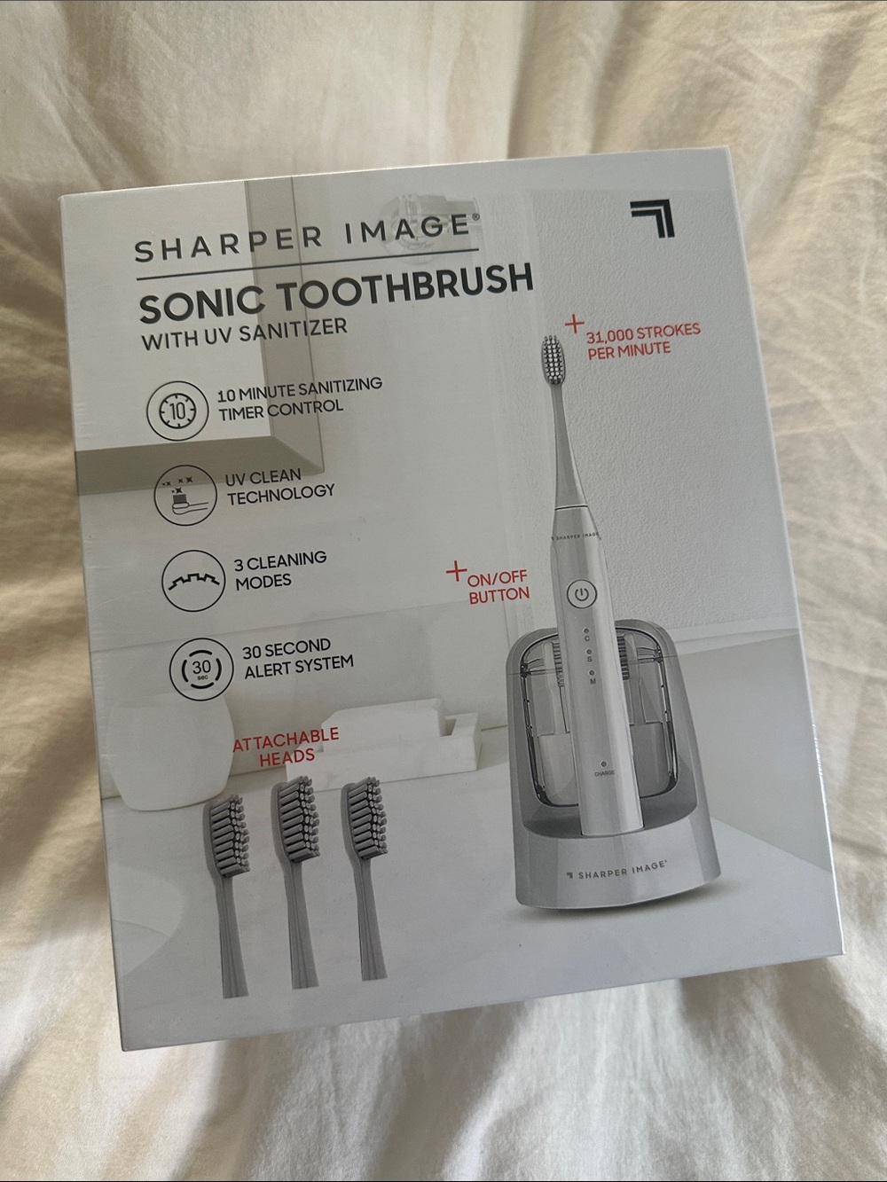 Sharper Image White Sonic Toothbrush with UV Sanitizer Base